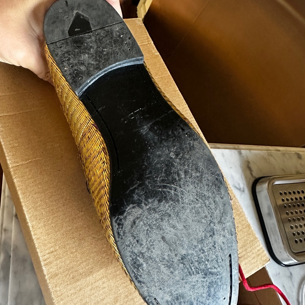 Aldo Gold Loafers with Woven Texture and Tassel Detail - Picture 5 of 6